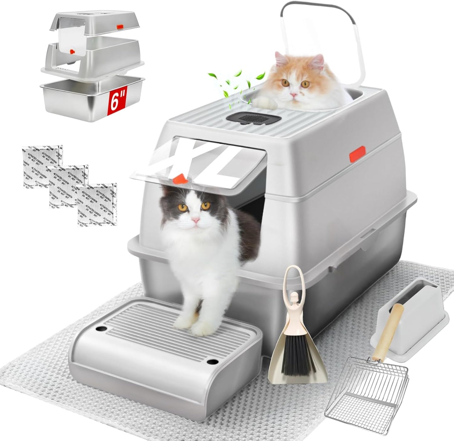 XL Stainless Steel Litter Box with Lid for Large Multi-Cats