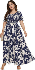 MakeMeChic Plus Size Boho Floral Maxi Dress - Flattering Shirred Fit