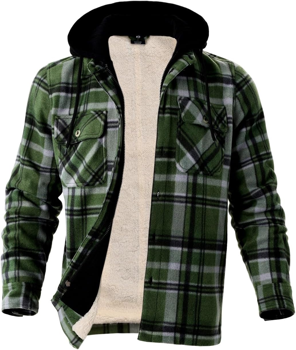 Winter Heavy Warm Sherpa Lined Fleece Plaid Flannel Jacket