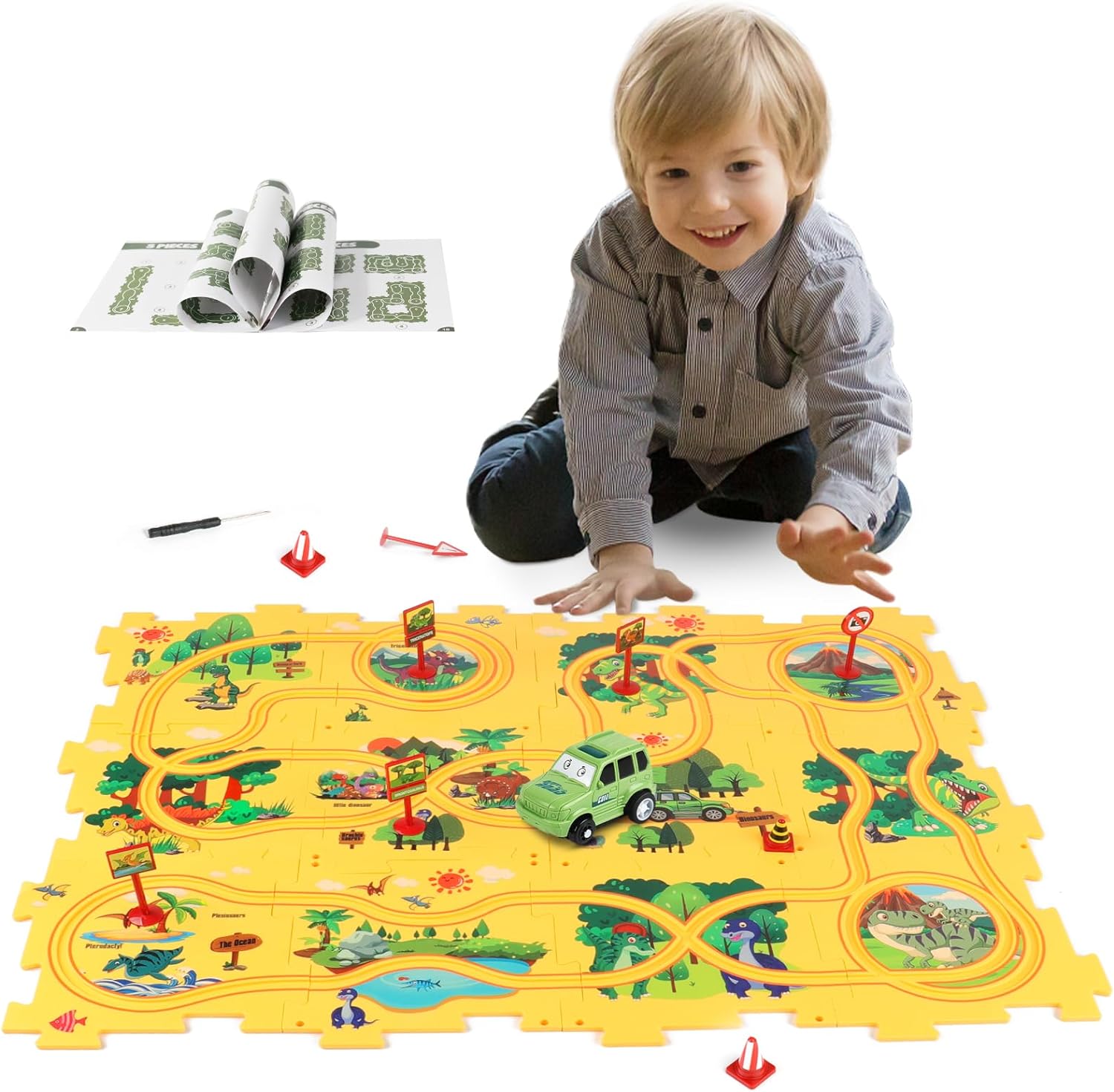 Cute Dinosaur Puzzle Car Track Set for Kids