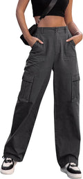 Women High Waisted Cargo Pants Wide Leg with 6 Pockets - Casual