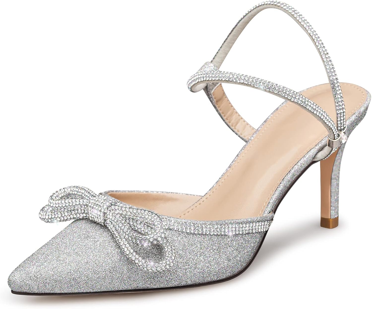 Susanny Women's Closed Toe Rhinestone Wedding Low Heel Pumps