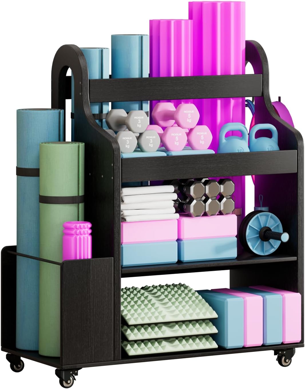 Home Gym Weight Rack with Wheels & Hooks for Efficient Storage