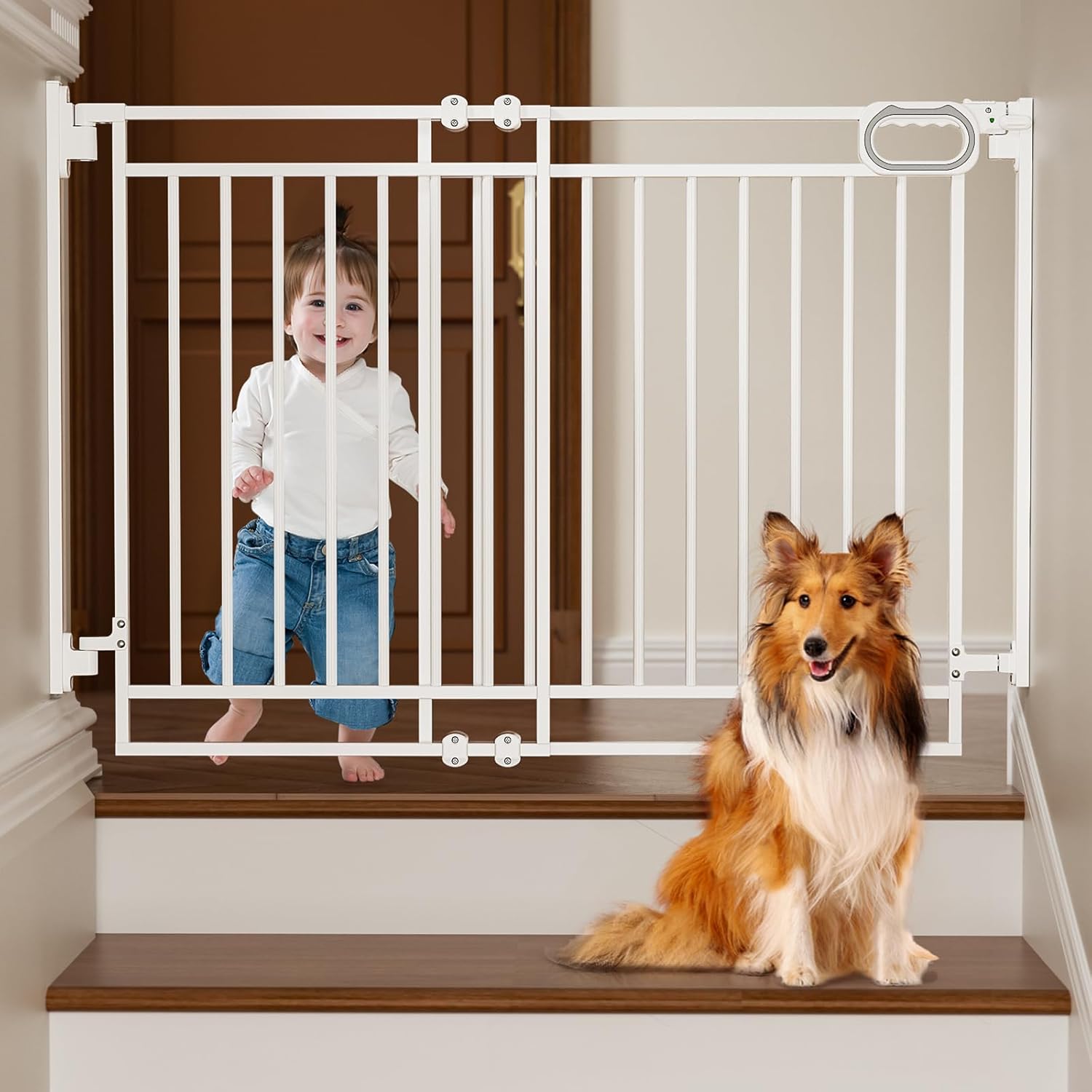 Grownsy Baby Gate for Stairs - Adjustable Width & Auto-Close