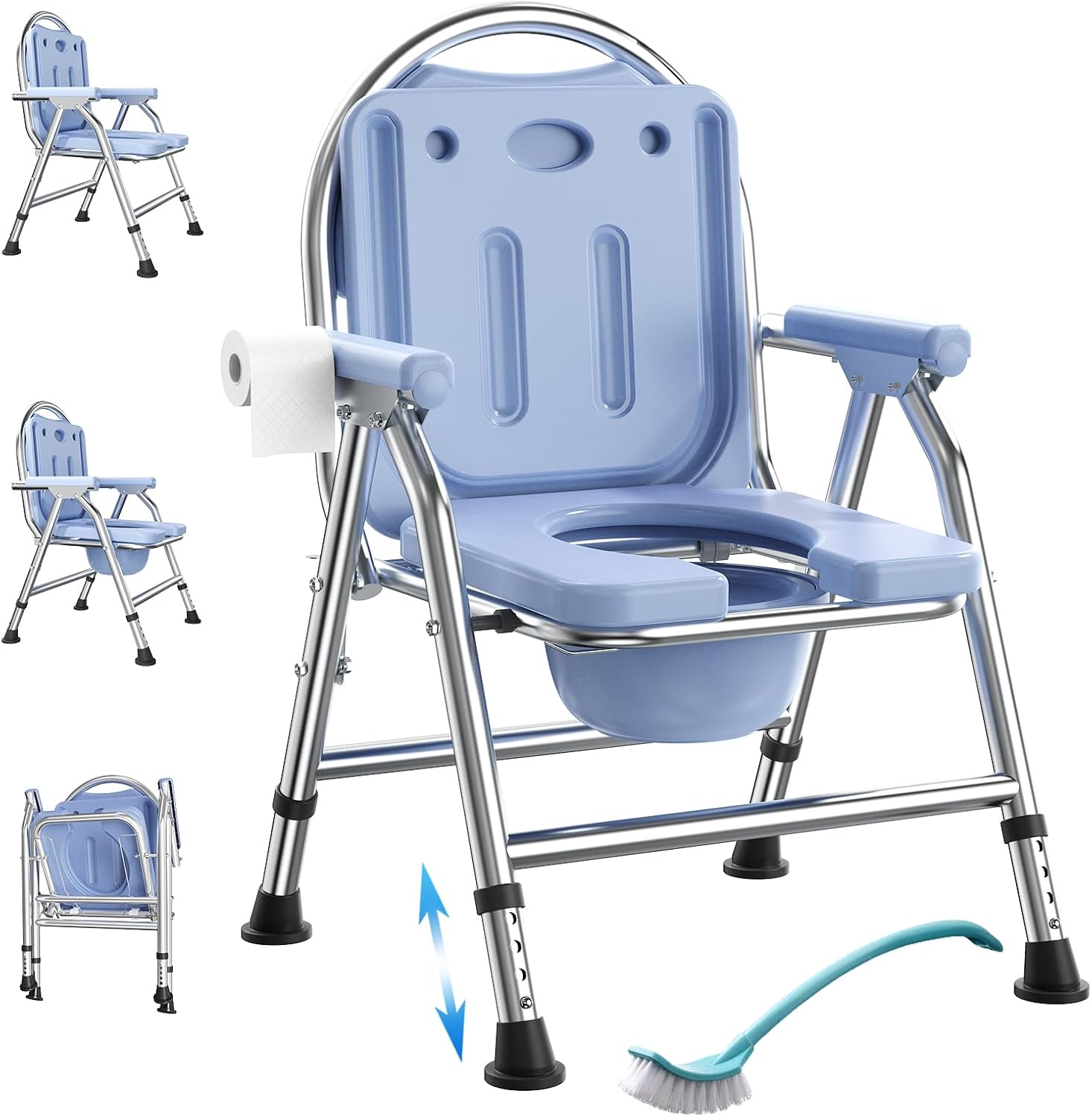 4 in 1 Folding Bedside Commode Chair for Elderly with Arms