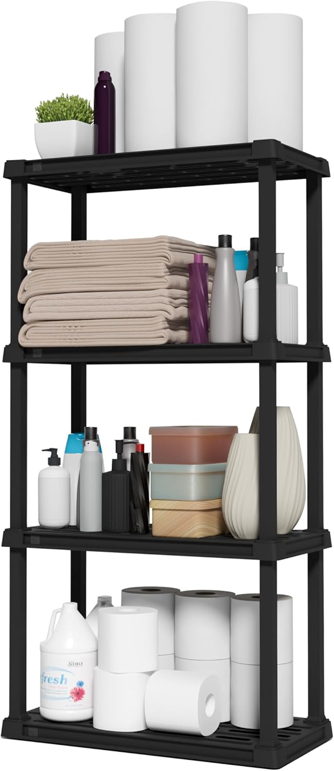 IRIS USA 4-Shelf Light Duty Plastic Storage Shelves for Home
