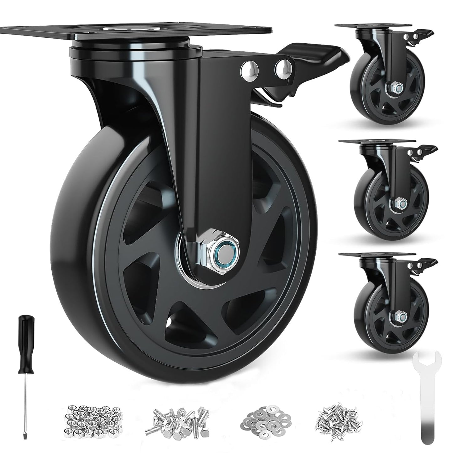 6 Inch Heavy Duty Caster Wheels with Brake for Furniture and Cart