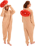 Red Mushroom Flannel Onesie Pajamas for Adults - Cozy Snug Fit