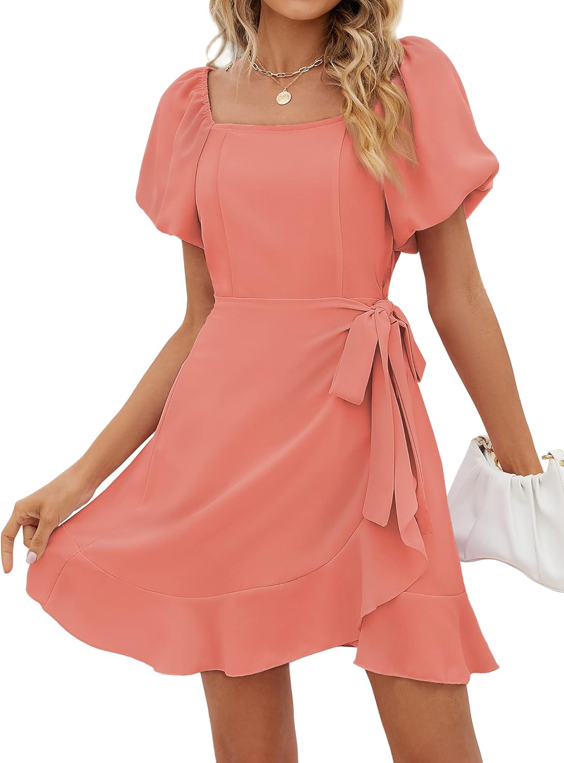 Stylish Summer Dresses for Women with Puff Sleeves and Tie Waist