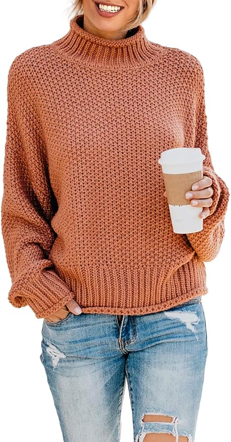 Dokotoo Womens Turtleneck Balloon Long Sleeve Sweater Pullover