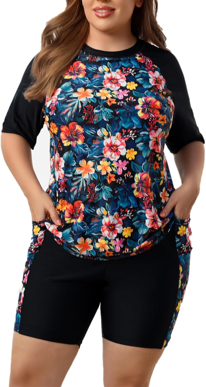 Halcurt Women's Plus Built in Bra Rash Guard Swim Set Review