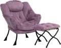 Faux Fur Purple Lazy Chair with Foldable Ottoman - Comfy Lounge Seat