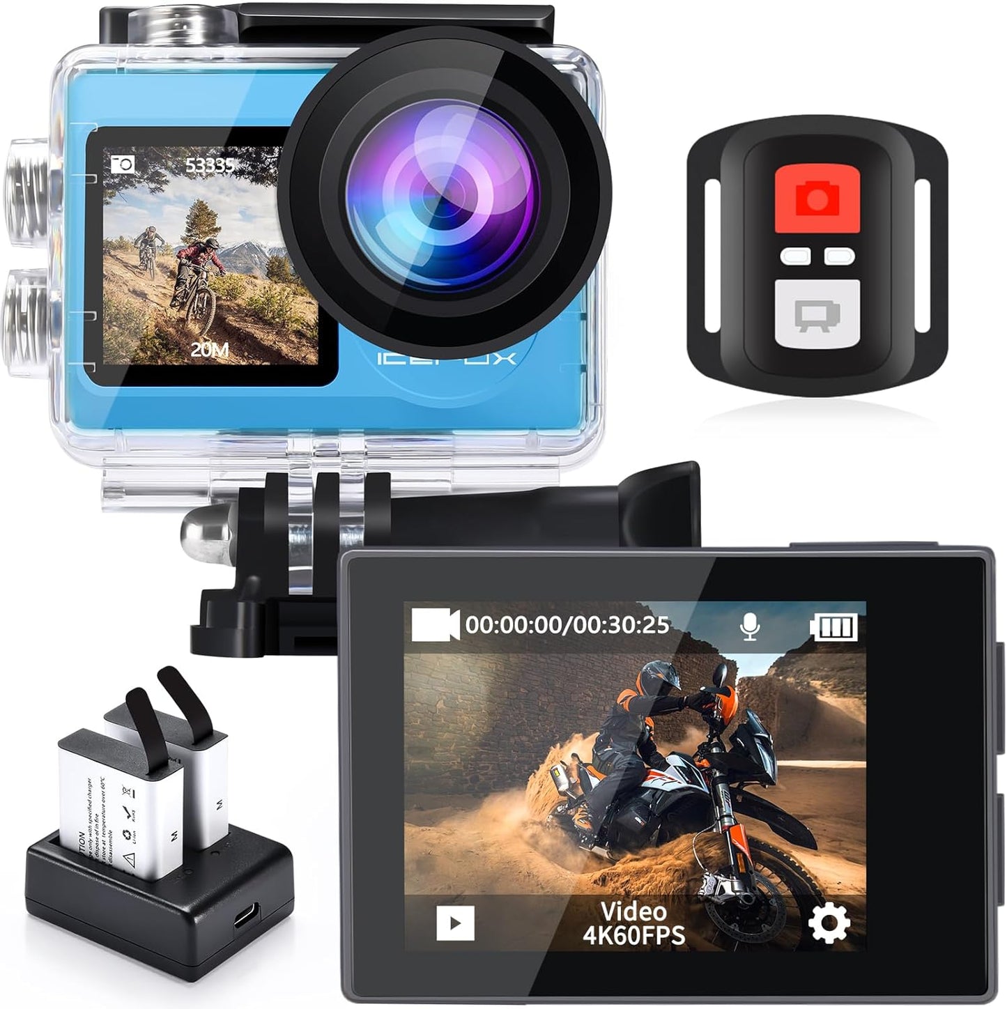 4K 60FPS Action Camera with 20MP and 5X Zoom for Vlogging