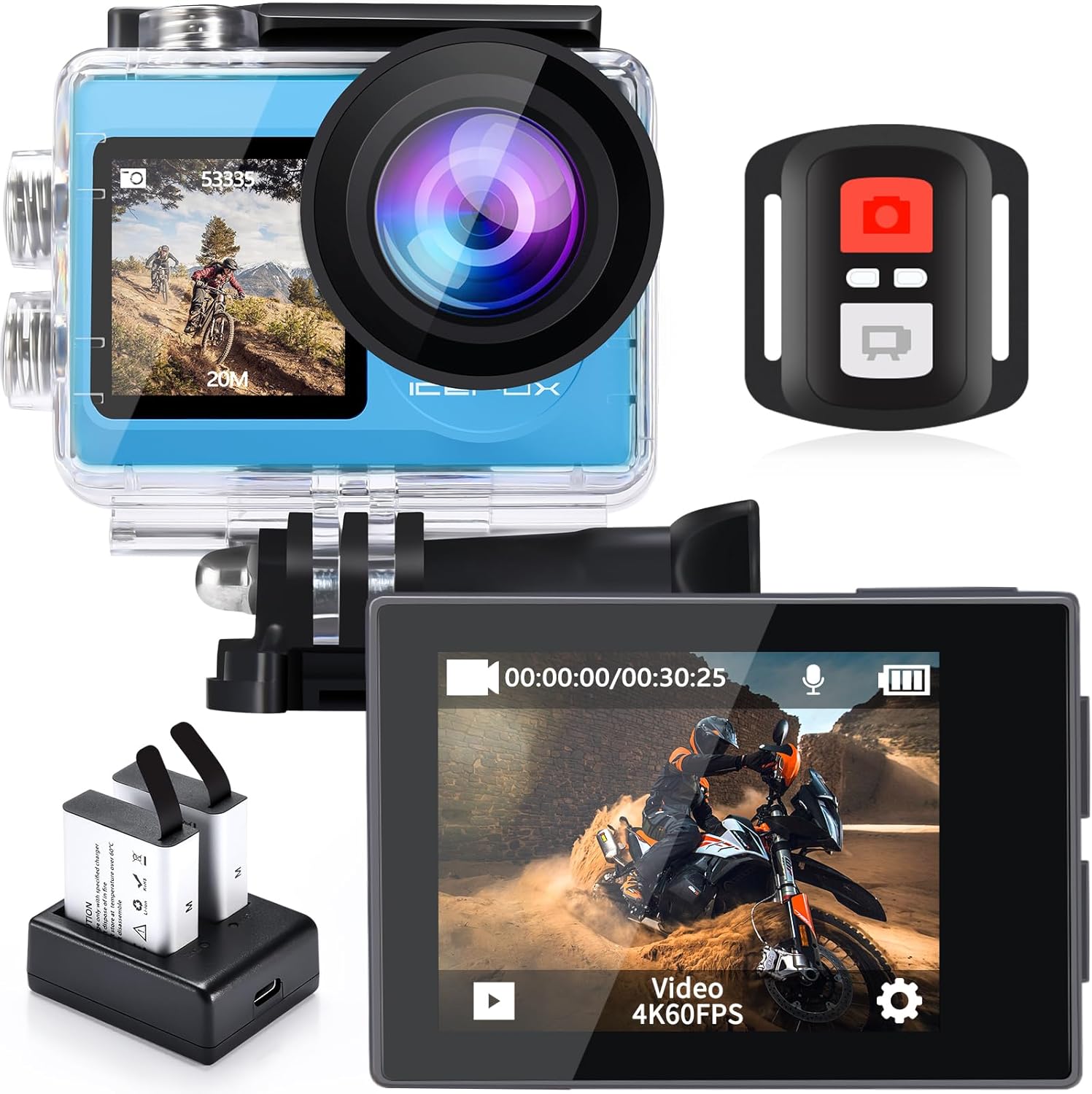 4K 60FPS Action Camera with 20MP and 5X Zoom for Vlogging