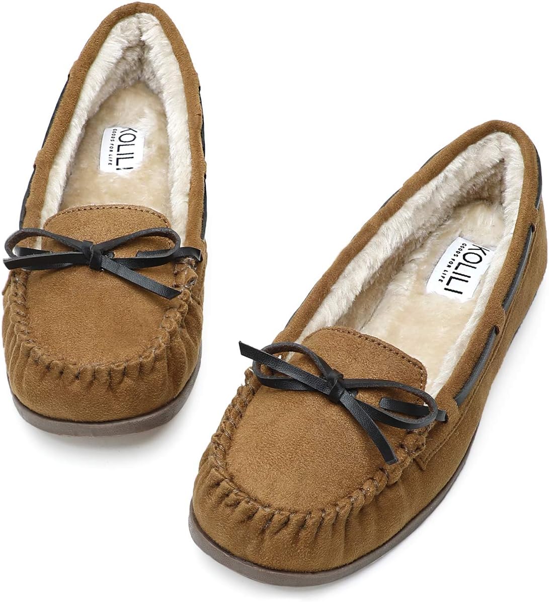 KOLILI Womens Faux Fur Moccasin Slippers for Cozy Comfort