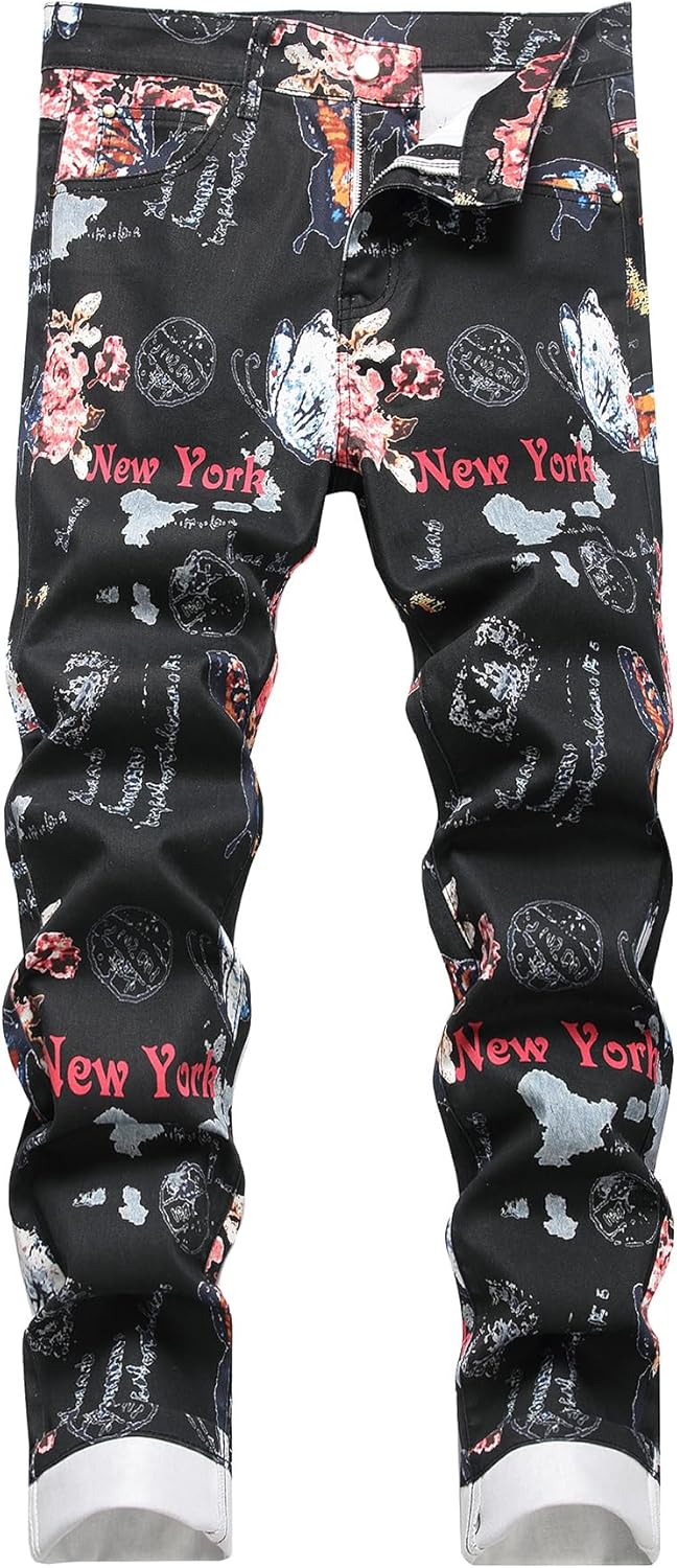 Baylvn Men's Casual Printed Slim Fit Jeans for Stylish Looks