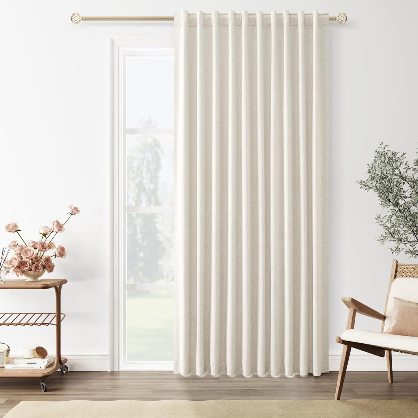 Guken Cream Linen Blackout Curtains for Living Room and Bedroom