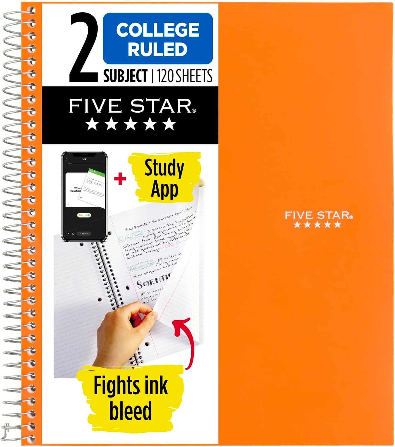 Five Star Spiral Notebook: Fights Ink Bleed, 2 Subject, College Ruled