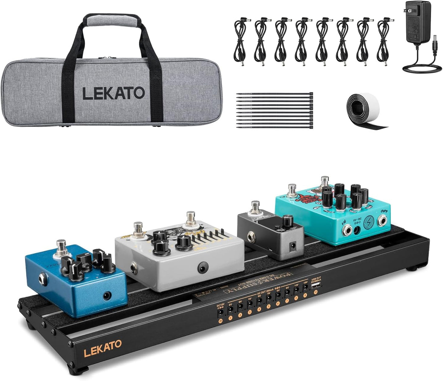 LEKATO Guitar Pedal Board with Built-in Power Supply and Bag