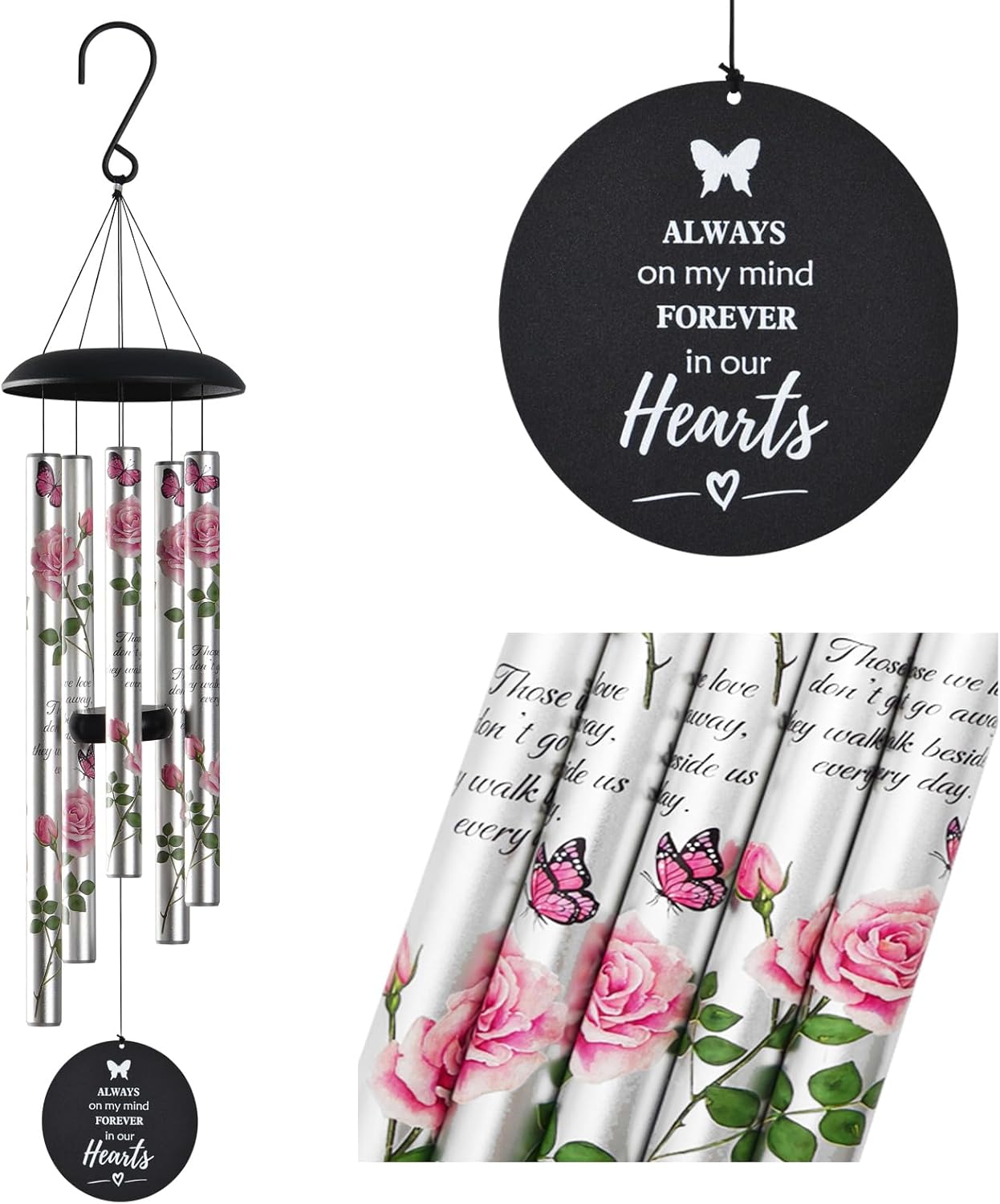 Memorial Wind Chimes for Loss of Loved One - Pink Rose Design