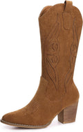 Suede Cowboy Boots for Women Mid Calf 2025 - Comfortable Western Heels