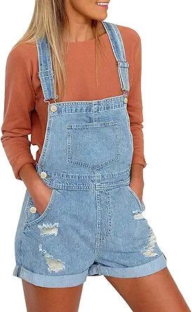 Vetinee Women's Classic Adjustable Straps Denim Bib Overalls Shorts