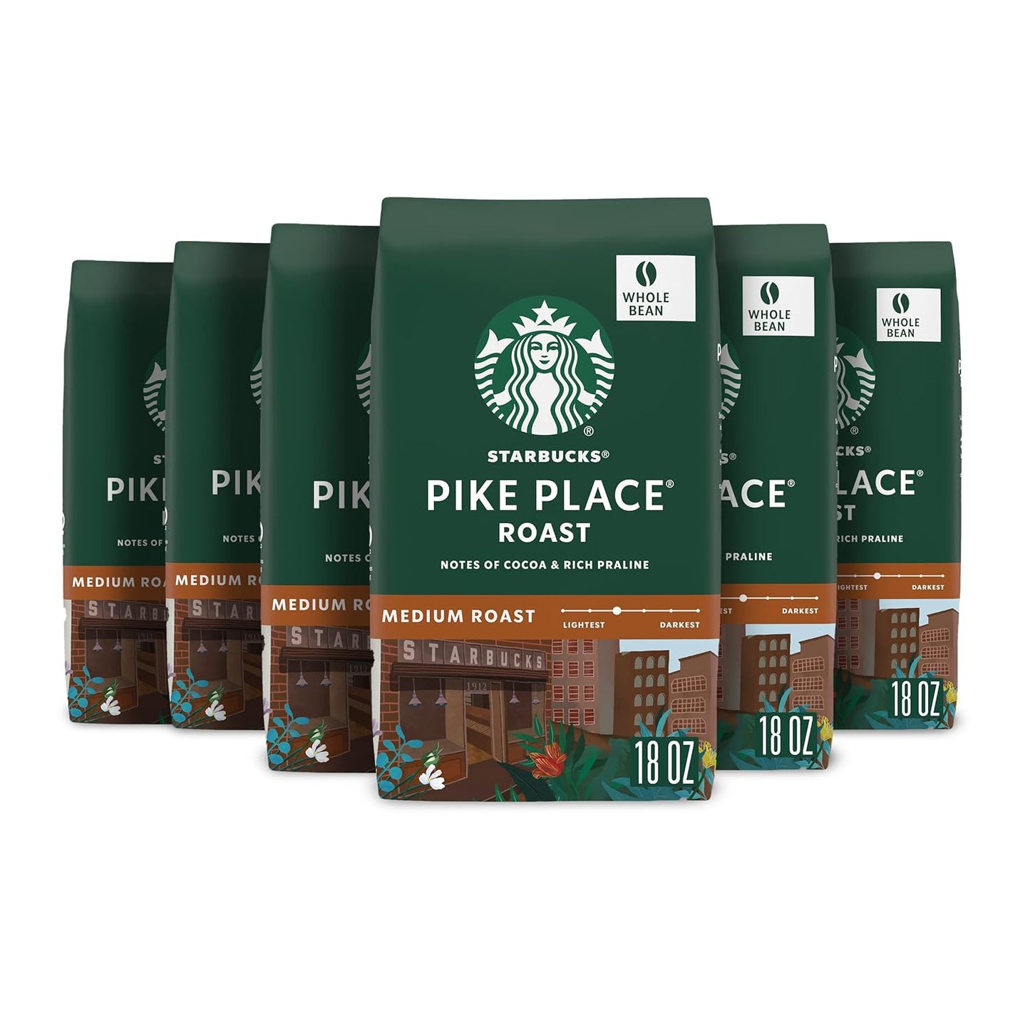Starbucks Whole Bean Coffee, Pike Place Roast, Medium Roast 6 Bags