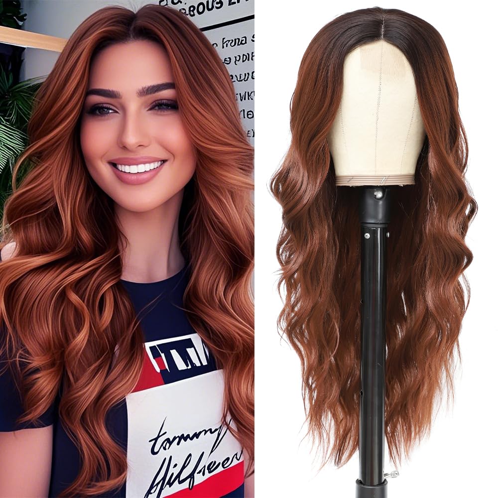 Long Auburn Wavy Wigs for Women - Natural Looking Curly Hair