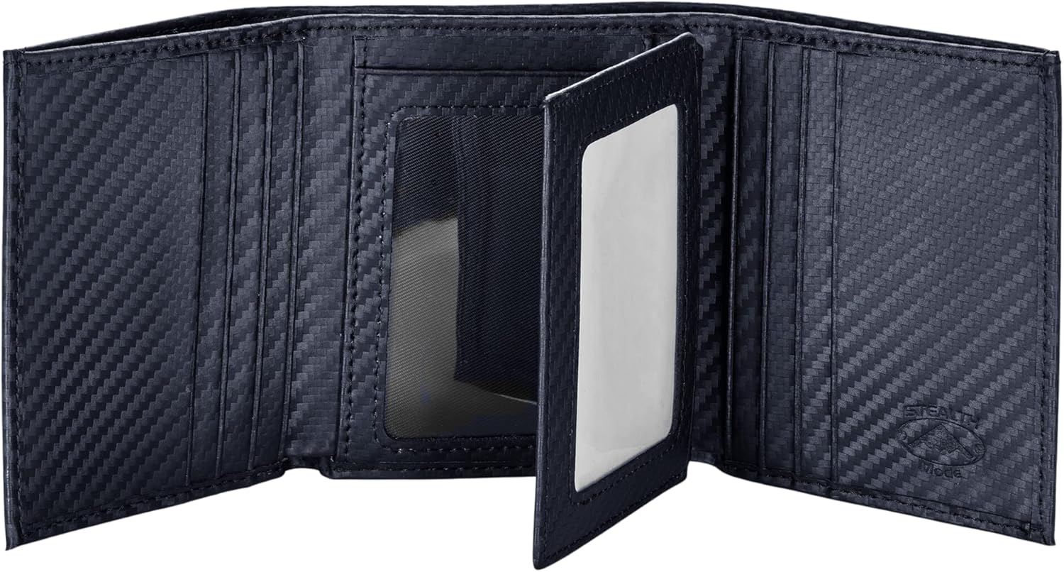 Stealth Mode Carbon Fiber Trifold RFID Wallet for Men with ID Holder
