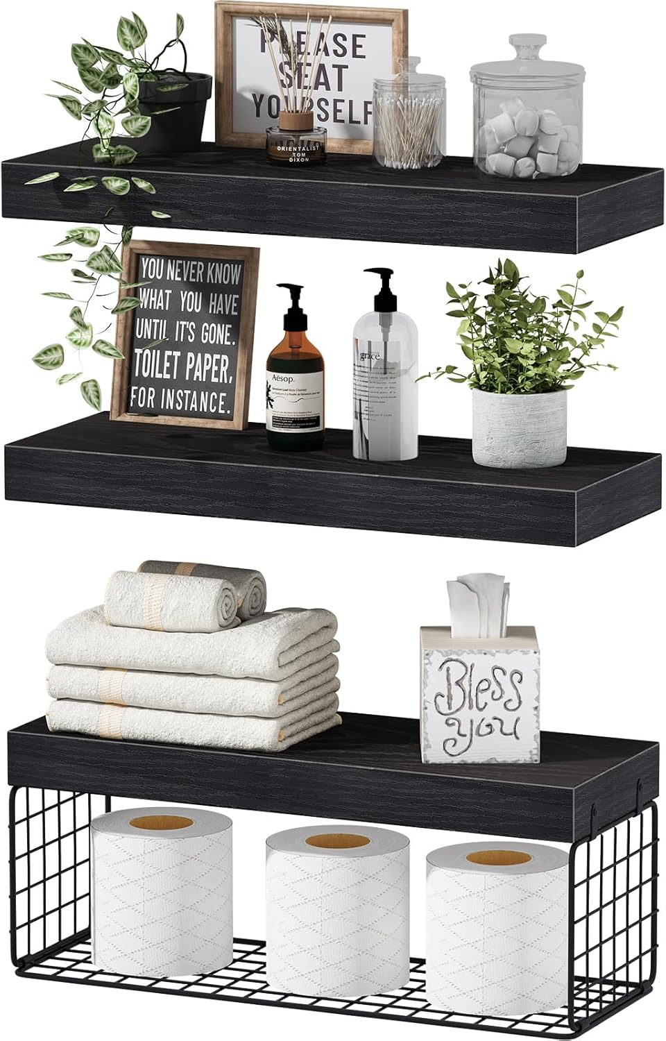 QEEIG Bathroom Shelves Over Toilet - Stylish Floating Storage