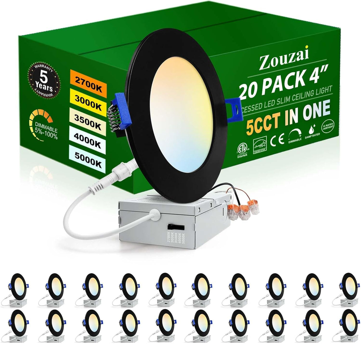 Ultra-Thin 4 Inch LED Recessed Ceiling Light - 20 Pack