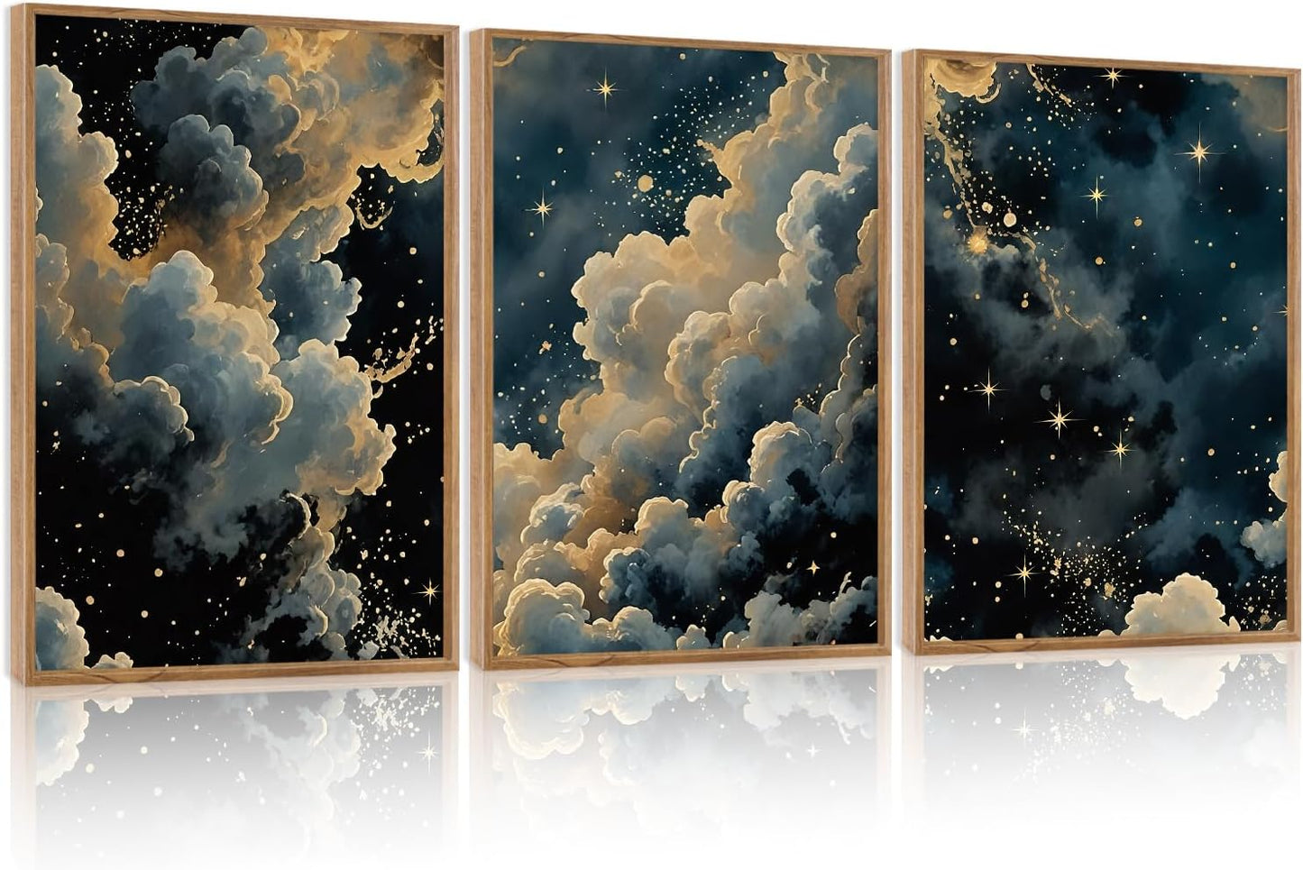 HPNIUB Misty Starry Sky Framed Canvas Wall Art Set