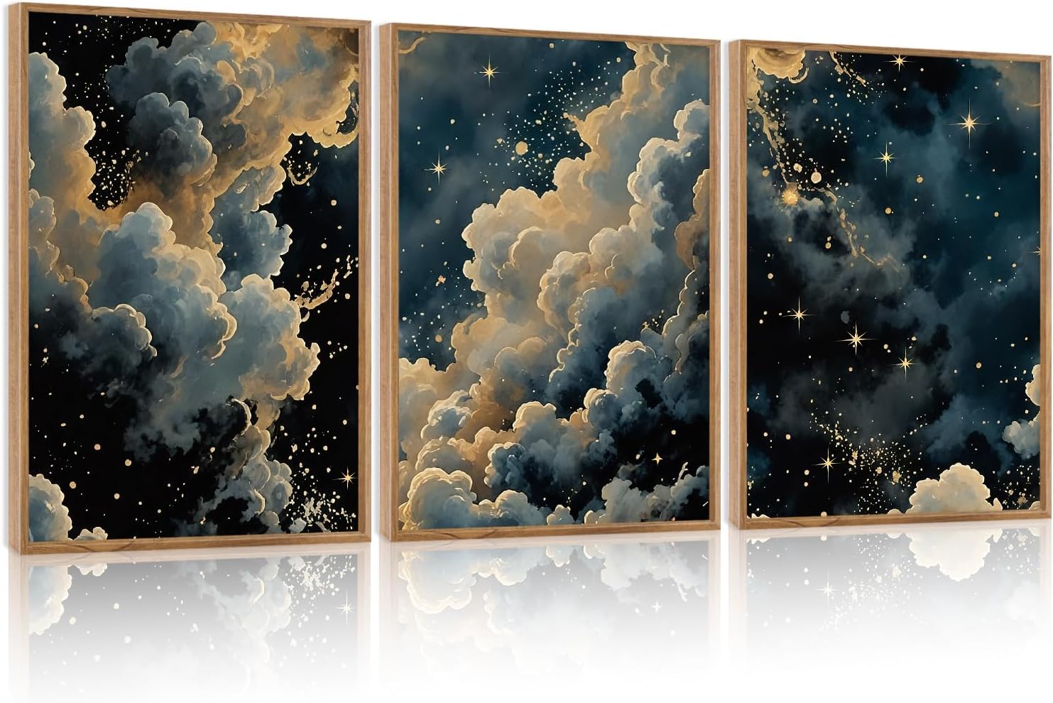 HPNIUB Misty Starry Sky Framed Canvas Wall Art Set