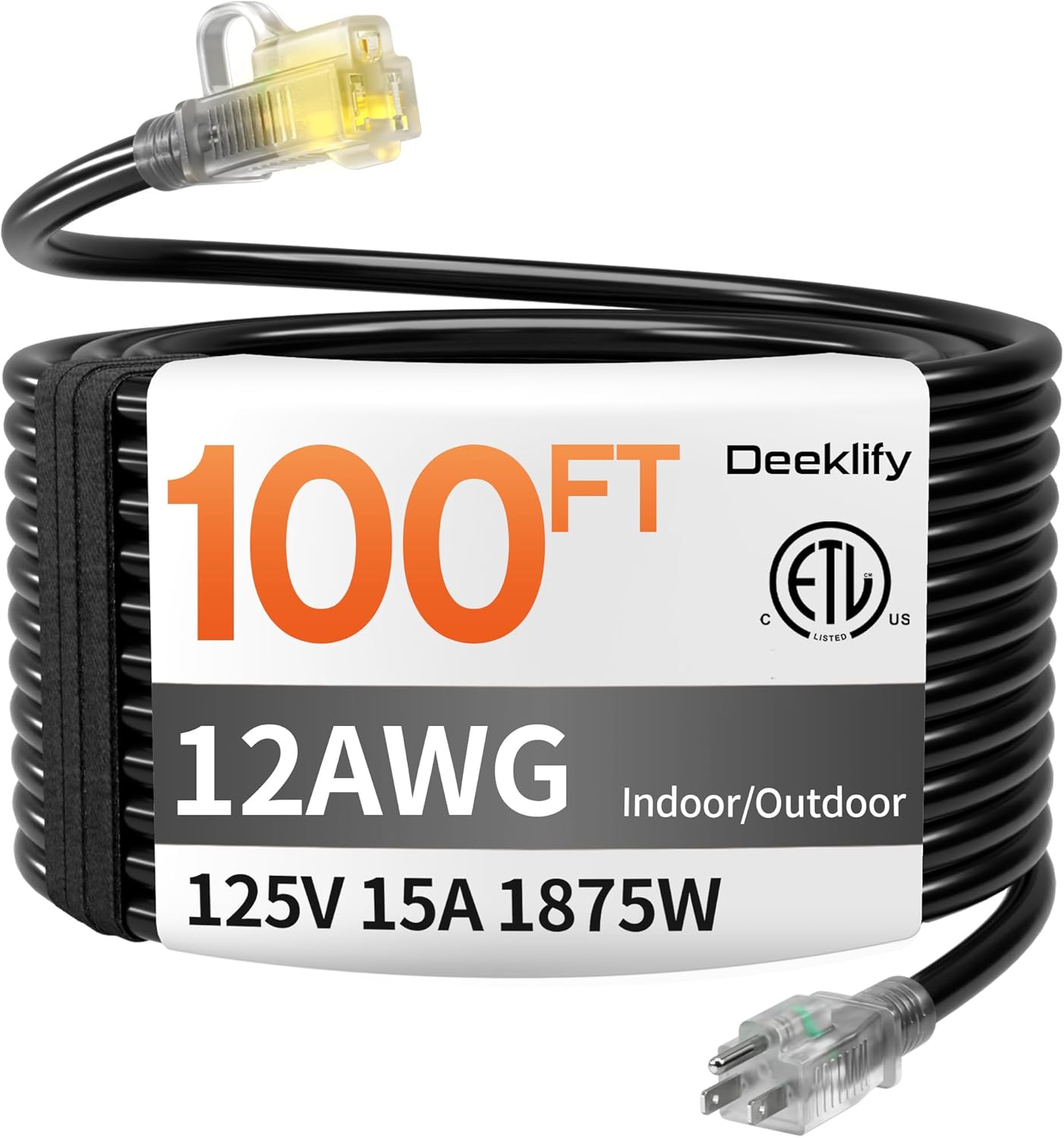 12/3 100 FT Heavy Duty Outdoor Extension Cord for All Needs