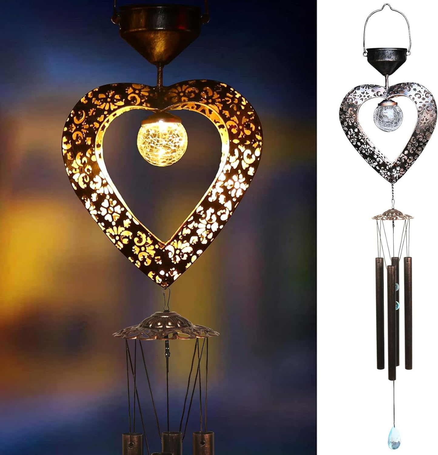 Solar Wind Chimes for Outside with Deep Tone and LED Light