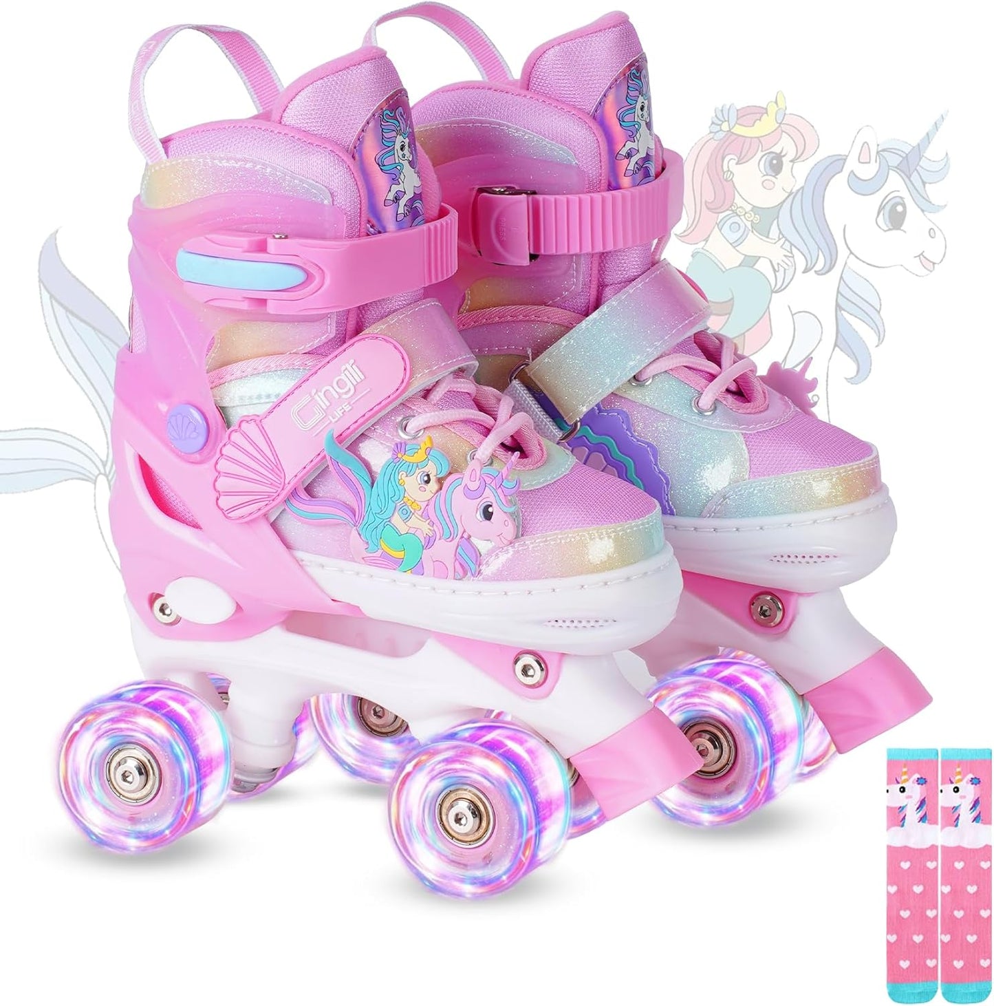 Girls Roller Skates for Kids Ages 3-12 Adjustable Light Up