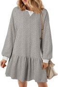 BLENCOT Womens Long Sleeve Pullover Mini Dress - Rib Knit A-Line