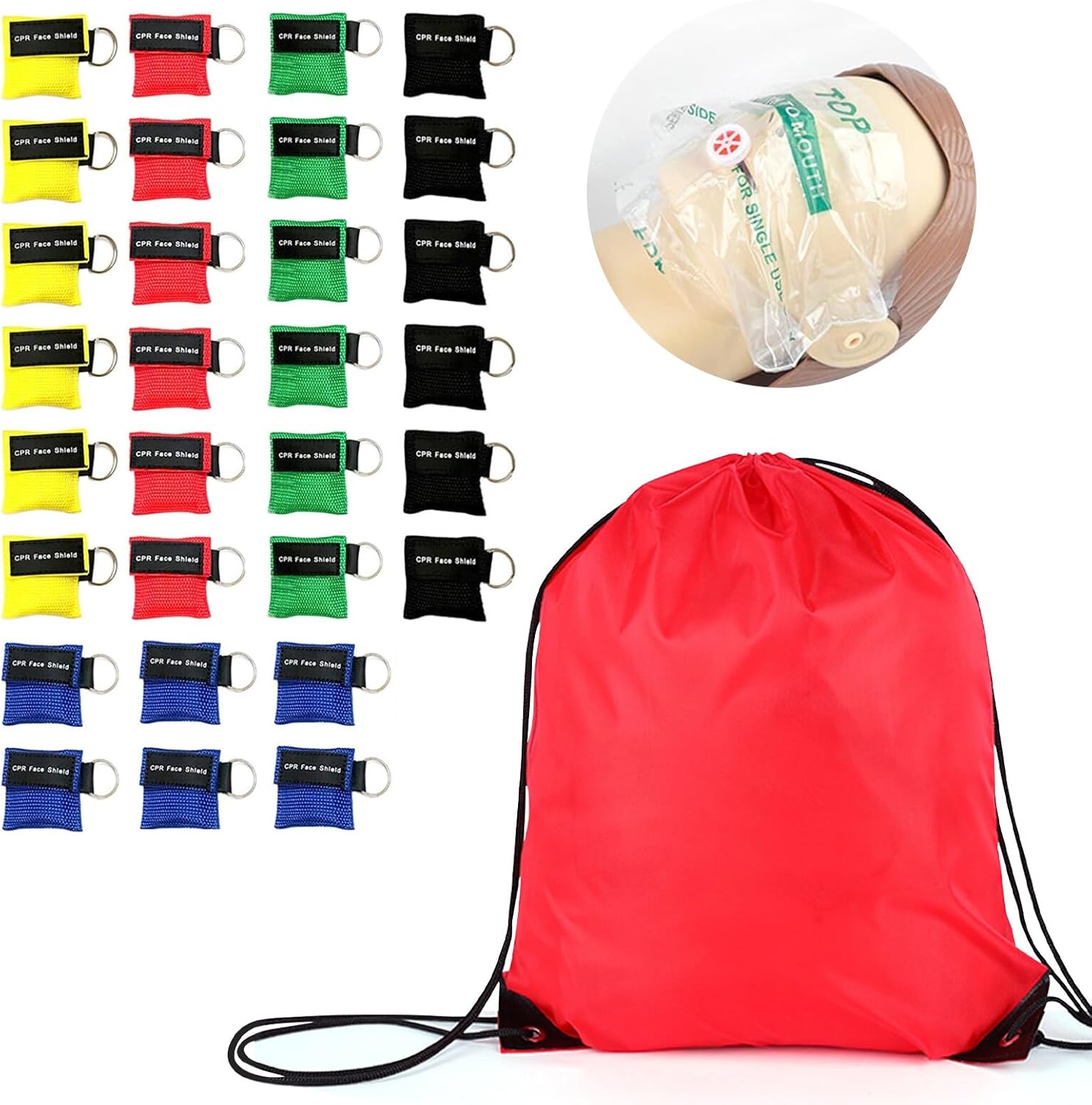 Set of 30 CPR Masks with Red Bag for Emergency Situations
