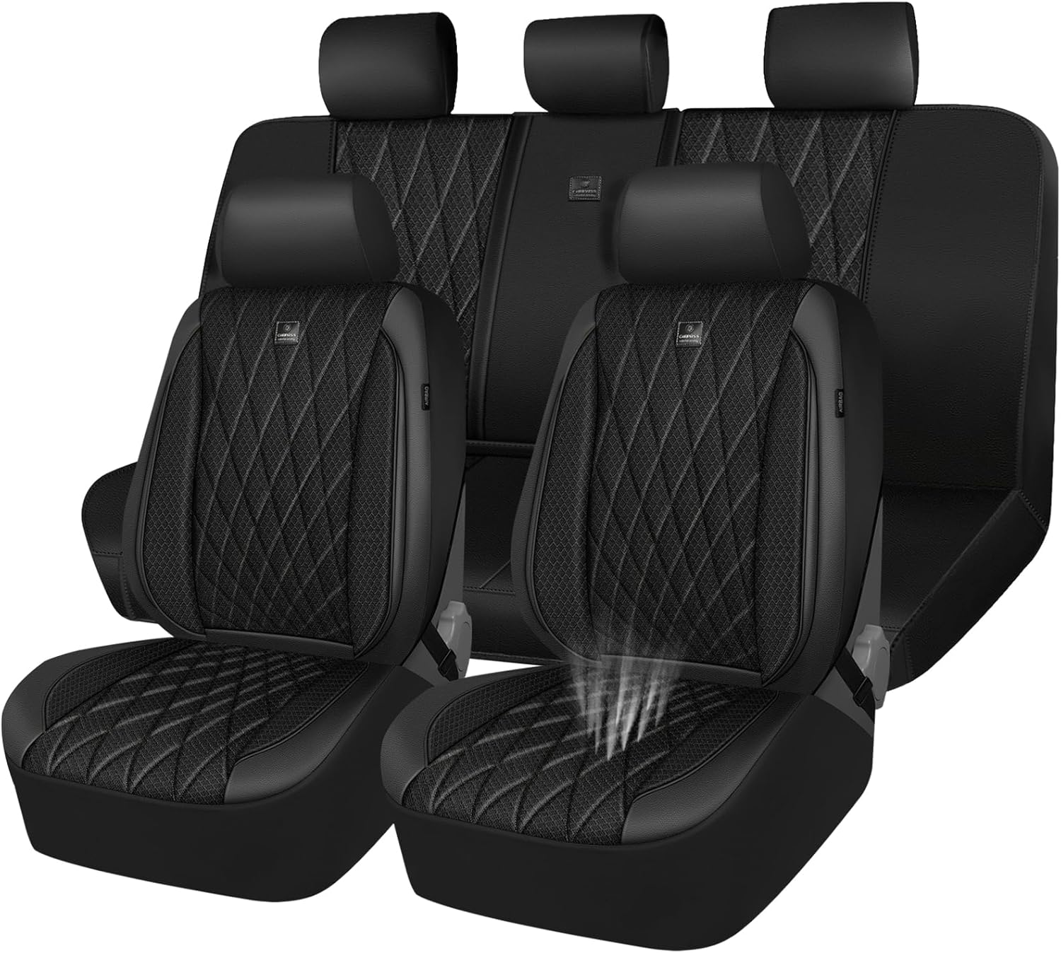 CAR PASS Thick Foam 3D Mesh Leather Car Seat Covers Full Set
