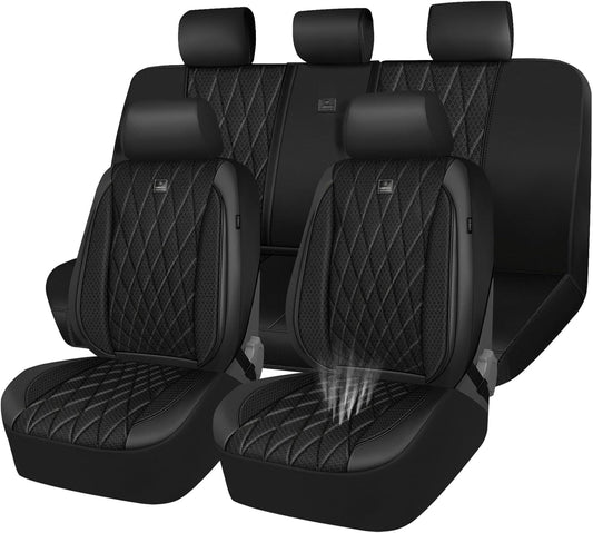 CAR PASS Thick Foam 3D Mesh Leather Car Seat Covers Full Set