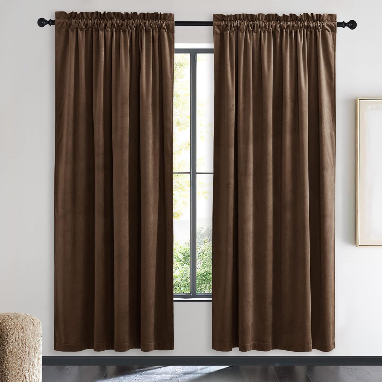 NICETOWN Thermal Insulated Brown Velvet Curtains for Sound Reduction