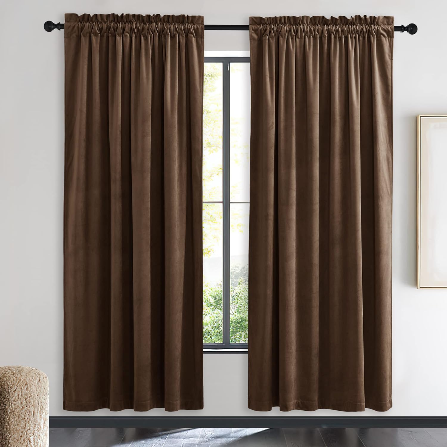 NICETOWN Thermal Insulated Brown Velvet Curtains for Sound Reduction