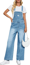 Women's Denim Bib Overalls Jumpsuit - Wide Leg, Adjustable Straps