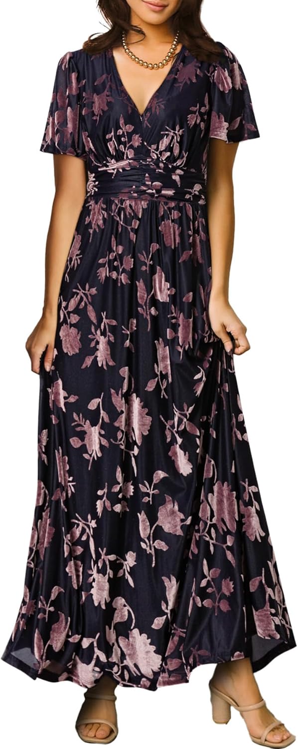 Elegant V Neck Velvet Maxi Dress for Weddings and Parties