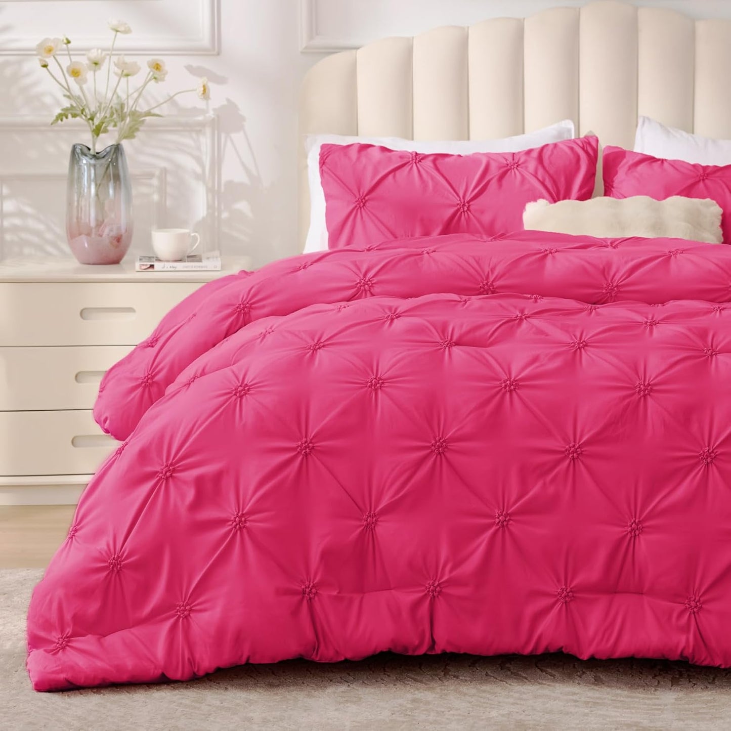 BEDELITE Hot Pink King Size Comforter Set for Cozy Sleep