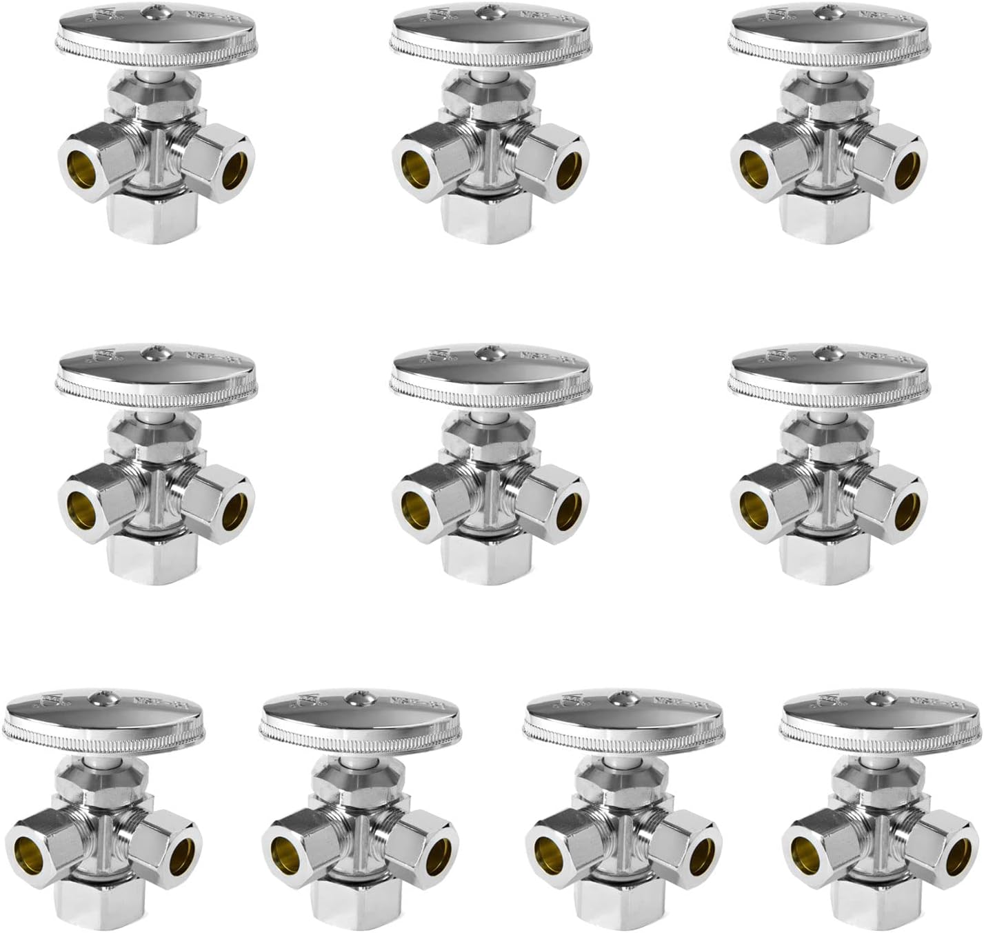 Pack of 10 EFIELD Dual Compression Outlet Angle Stop Valves