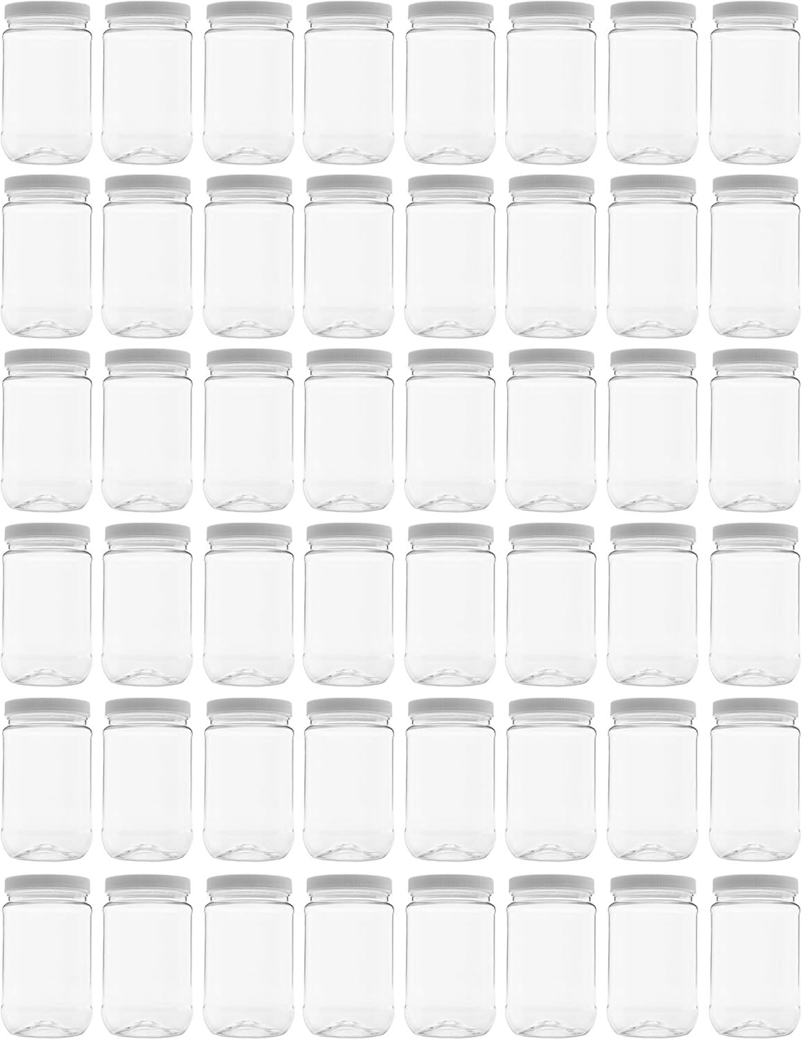 48 Pack of 16 Ounce Plastic Pint Jars with Leak Proof Lids