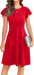 OWIN Womens 2025 Elegant Ruffle Sleeve Flared A Line Swing Casual