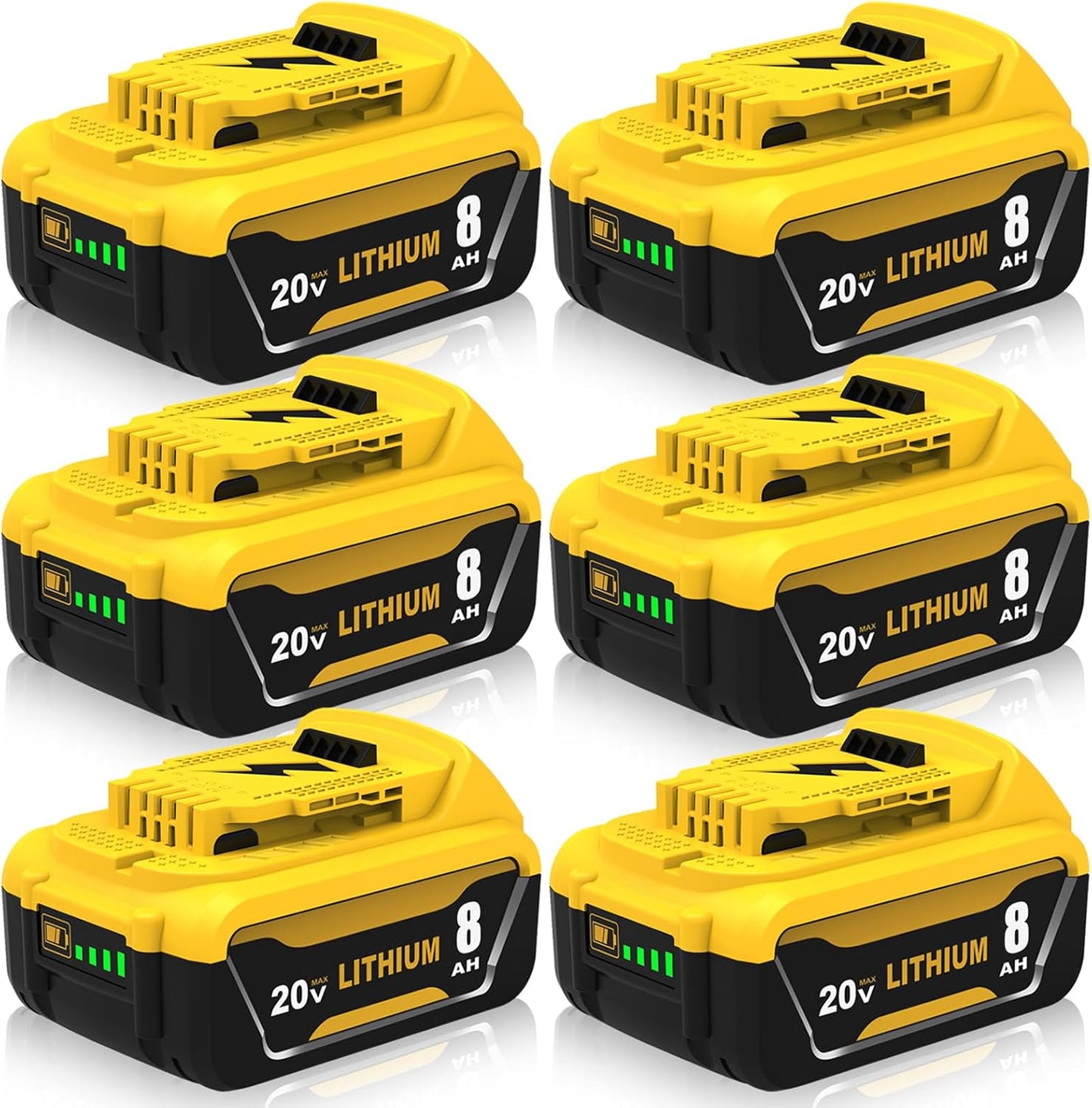 8000mAh Replacement for Dewalt 20V Max Battery - 6-Pack