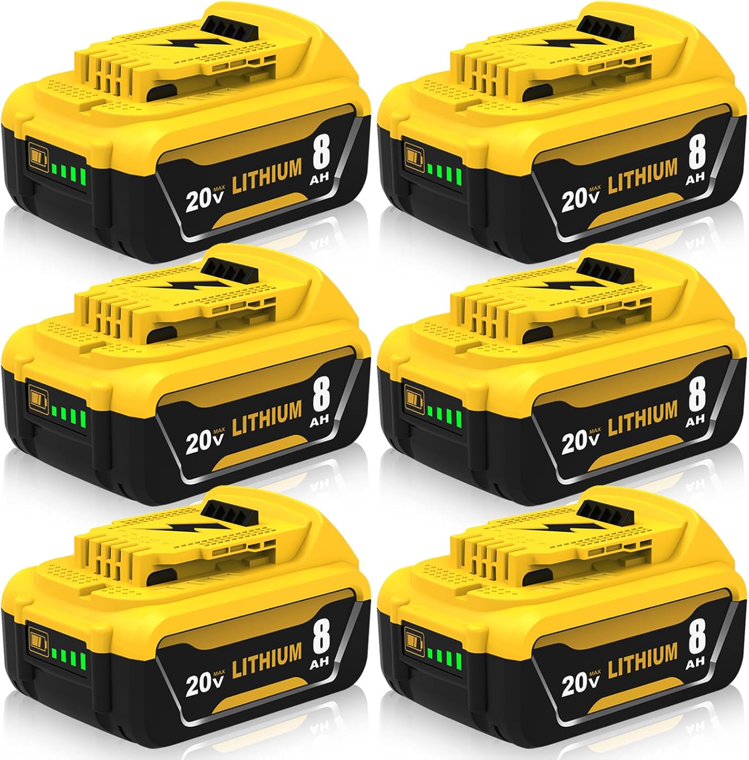 8000mAh Replacement for Dewalt 20V Max Battery - 6-Pack